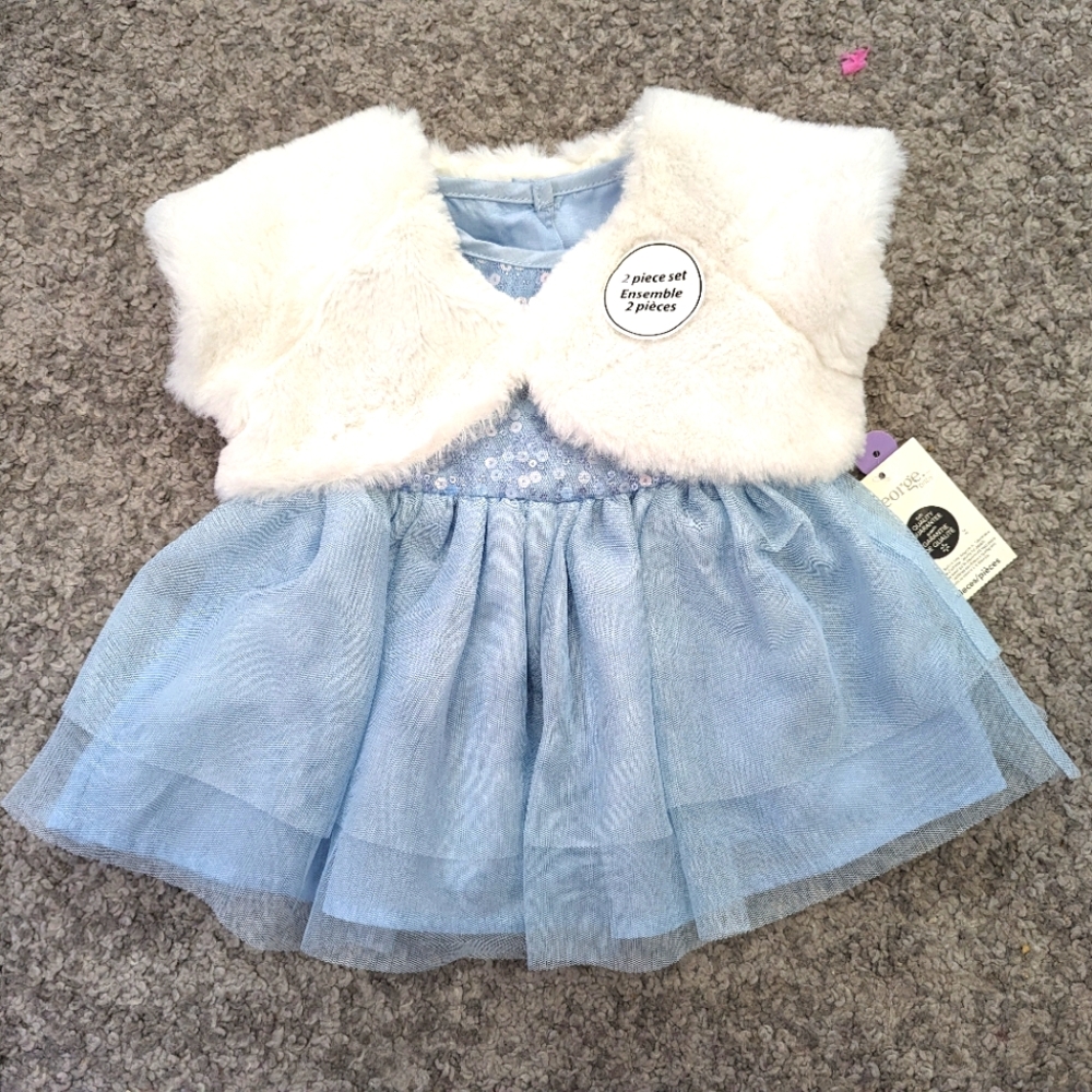 Brand new 2 pc infant girls dress with fur shawl